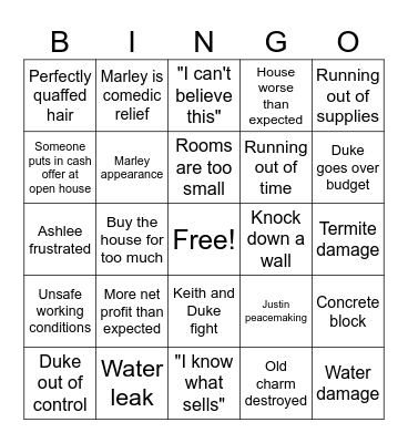 Zombie House Bingo Card