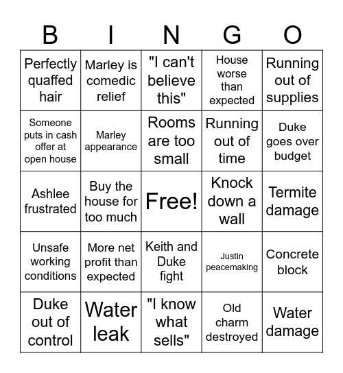 Zombie House Bingo Card