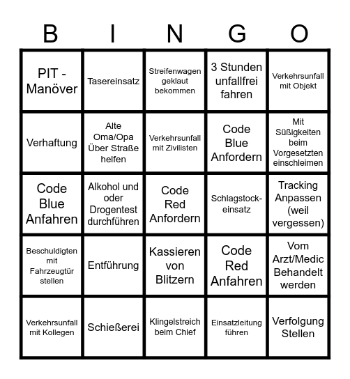 PD Bingo Card