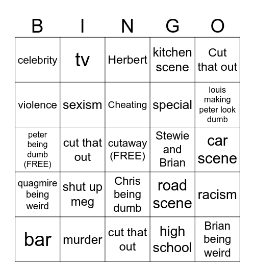 FAMILY GUY Bingo Card