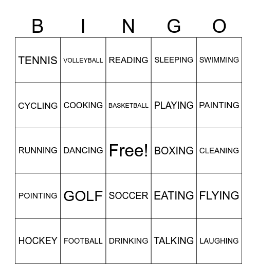 SPORTS AND ACTIONS Bingo Card