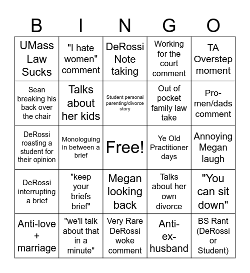 Family Law Fun Time! Bingo Card