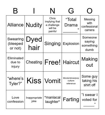 Total Drama Bingo Card