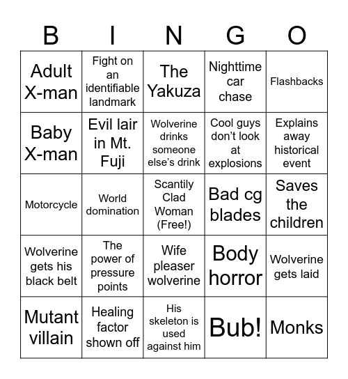 The Wolverine Bingo Card