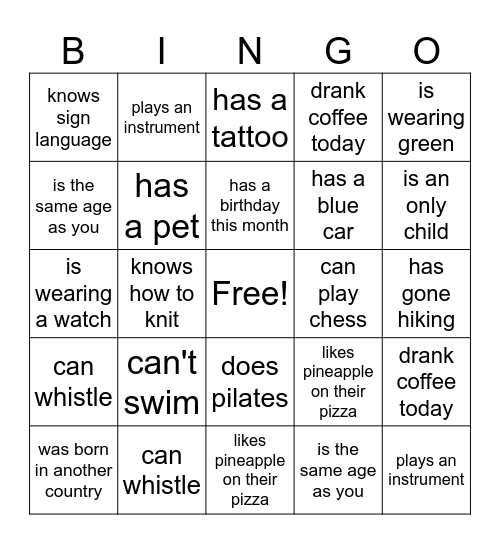 Find the person who..... Bingo Card