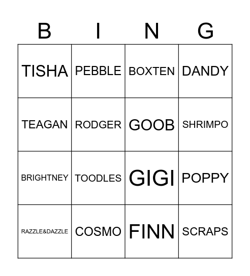 Dandy's World twisteds encounter Bingo Card