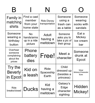 Disney Bingo! Bingo Card