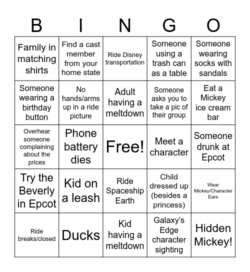 Disney Bingo! Bingo Card