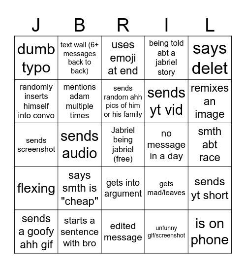 jabriel bingo Card