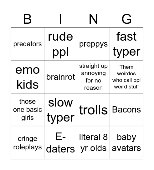 Roblox Bingo Card