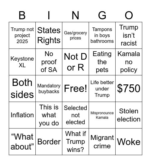 MAGA TALKING POINTS Bingo Card