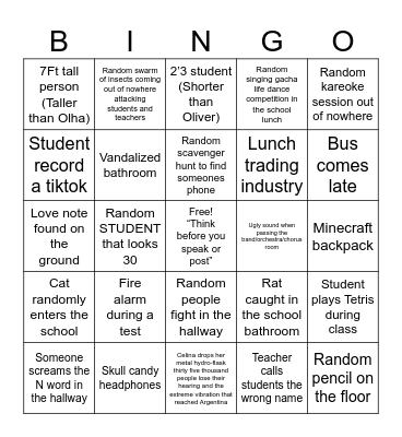 School bingo Card