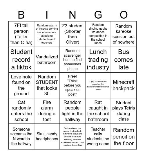 School bingo Card