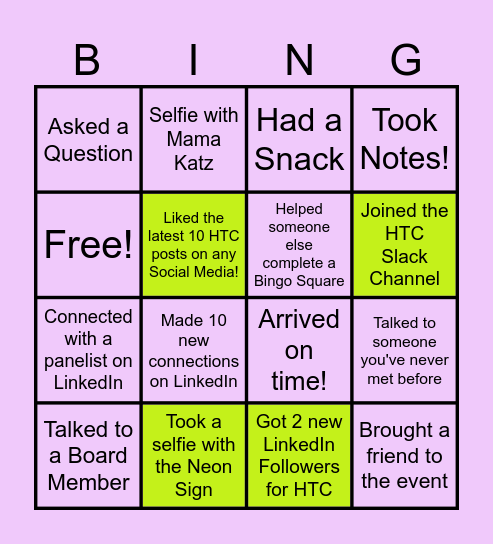 HTC BINGO CARD Bingo Card