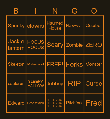 Holloween Bingo Card