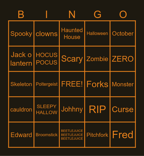 Holloween Bingo Card