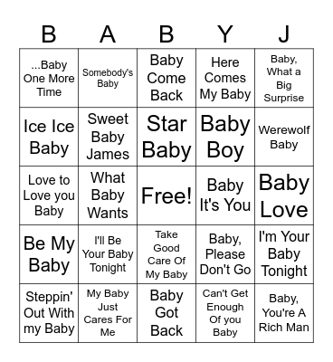 Baby Song Bingo Card
