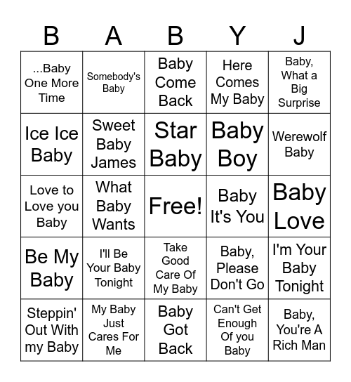 Baby Song Bingo Card