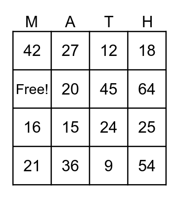 Multiplication Bingo Card