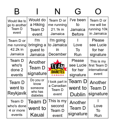 TEAM DIABETES JAMAICA Bingo Card