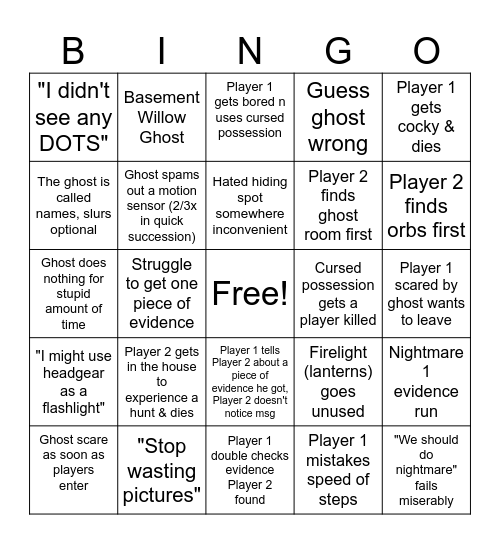 Ghost Bingo Card