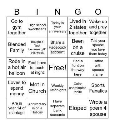 Marriage & Family Bingo Card