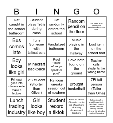 School bingo Card