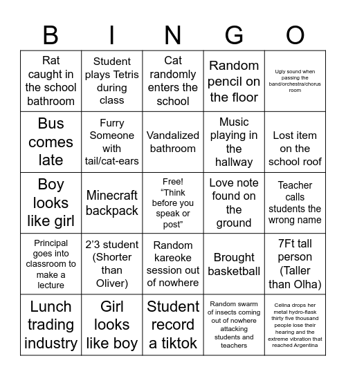 School bingo Card