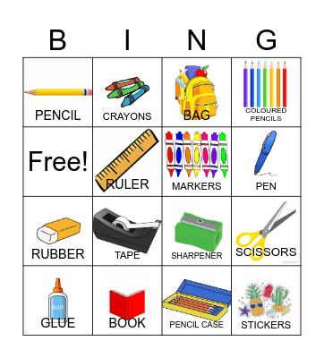 School Supplies Bingo Card