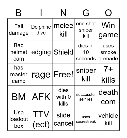 warzone bingo Card