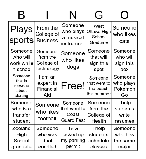 Welcome Night Bingo Card