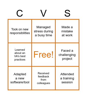 Human Virtual Bingo Card