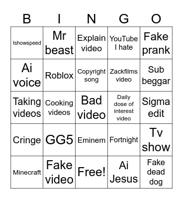 YouTube s Bingo Card