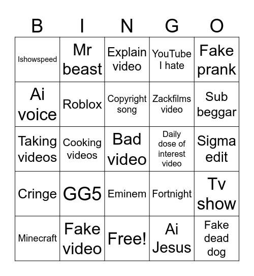 YouTube s Bingo Card