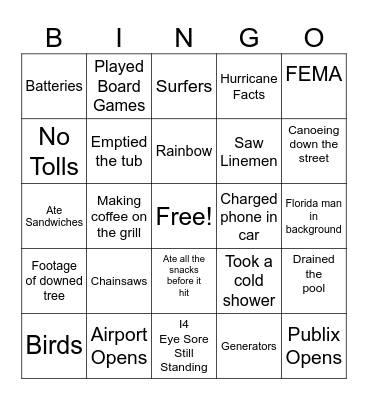 Bye Milty Bingo Card