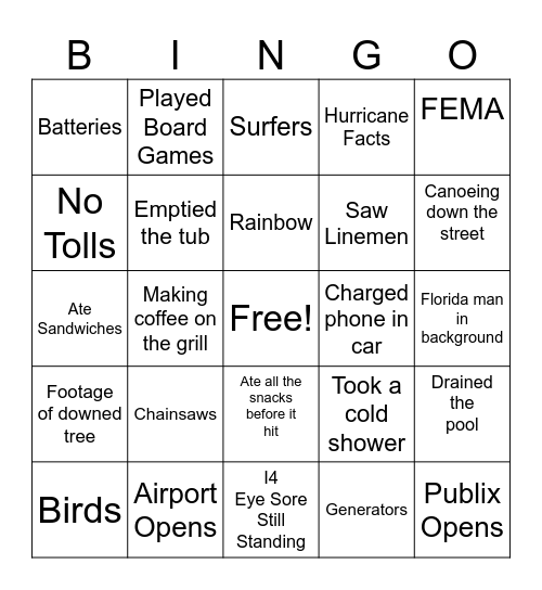 Bye Milty Bingo Card