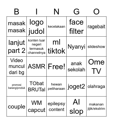 Tiktok fyp Bingo Card