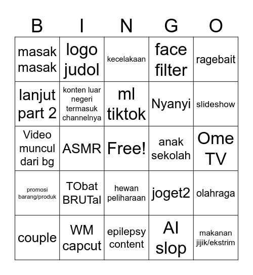 Tiktok fyp Bingo Card