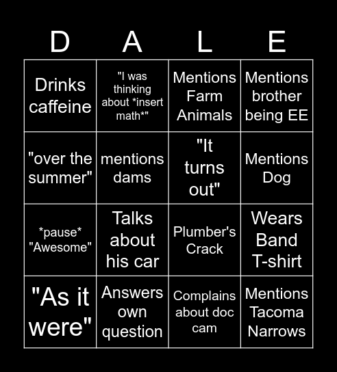 Dale Bingo Card