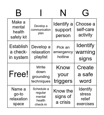 Crisis Plan Bingo Card