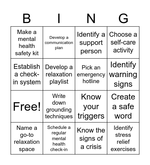 Crisis Plan Bingo Card