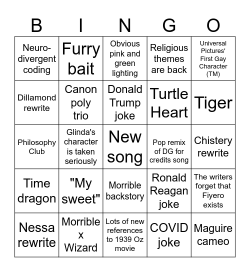 Wicked movie bingo Card