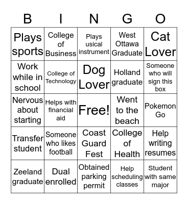 Welcome Night Bingo Card