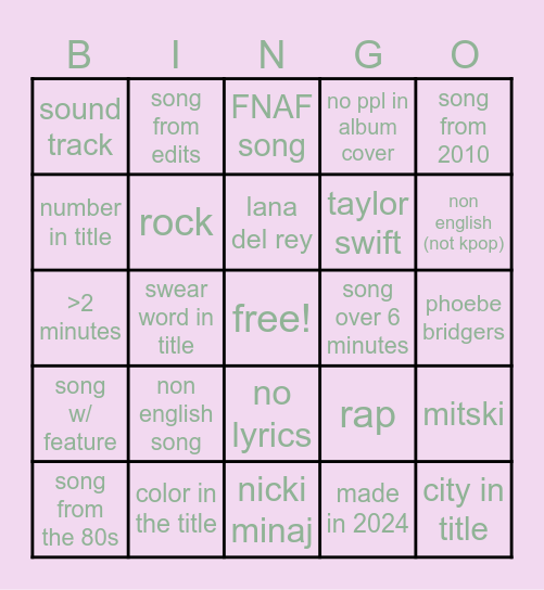 emily's bingo card Bingo Card