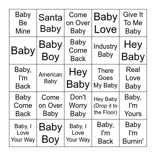 Baby Bingo Card