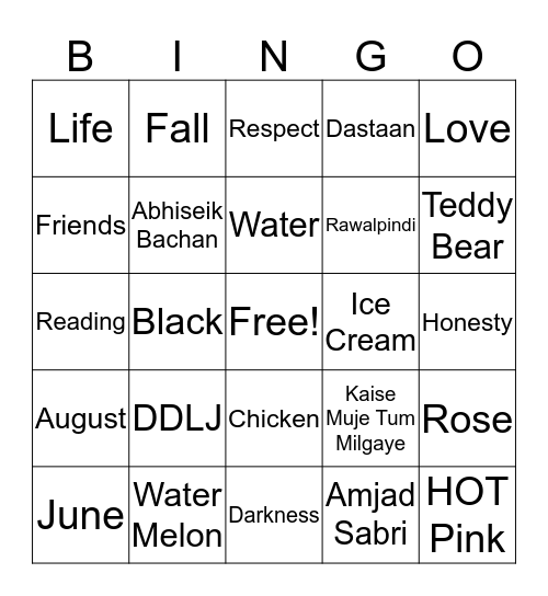 Untitled Bingo Card