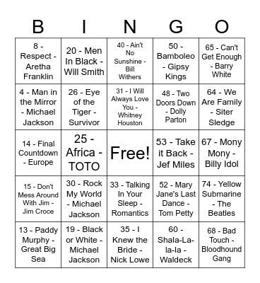 Jolly Green Giant's Mixed Bag Bingo Card