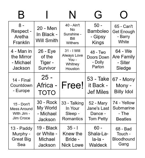 Jolly Green Giant's Mixed Bag Bingo Card