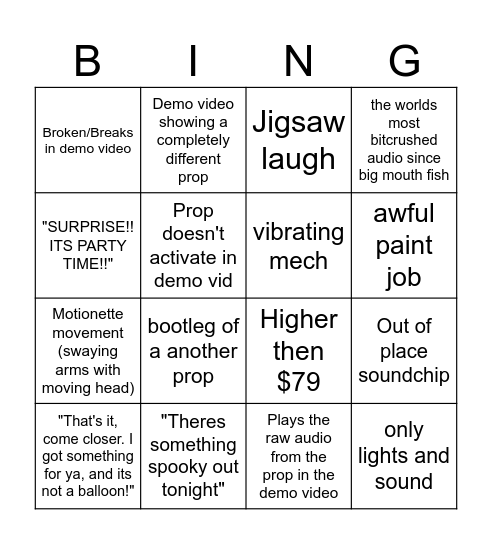 Cheap prop/Sunstar bingo Card