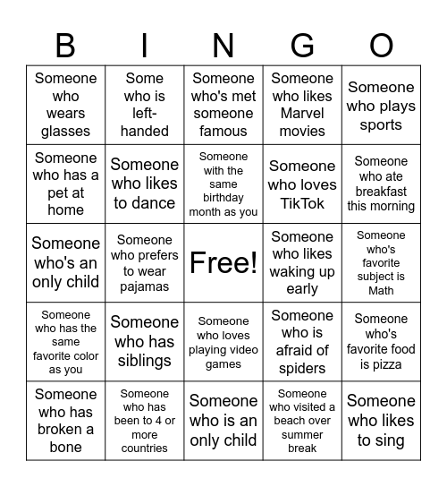 Human Bingo Card